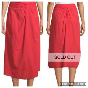 Vince Twist-Front A-Line Midi Cotton Skirt